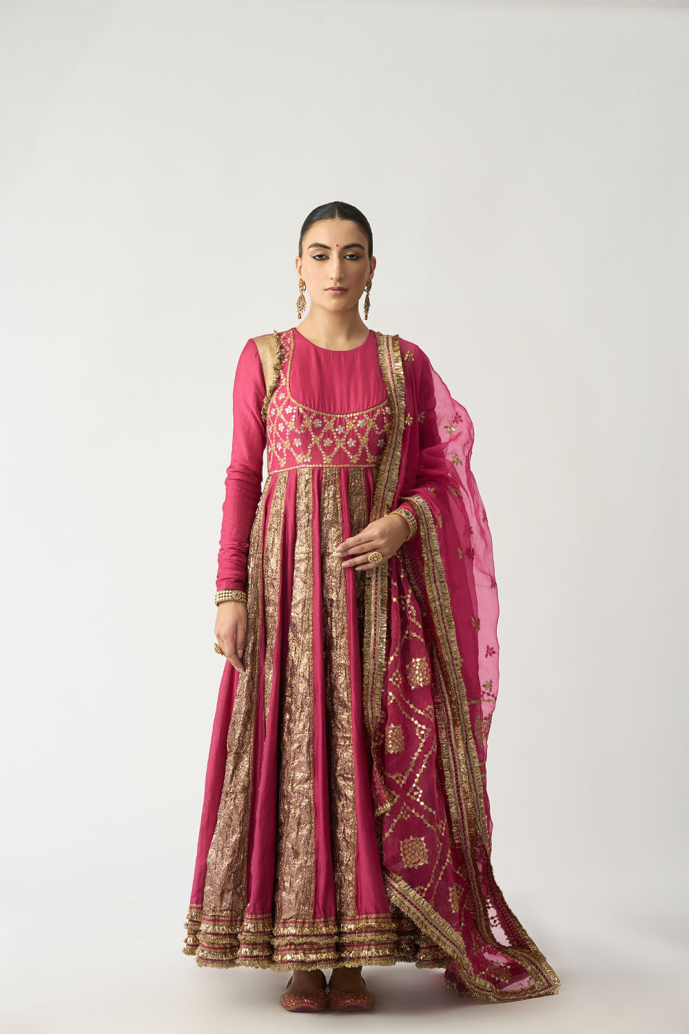 Buy Peach Deep V Neck Anarkali with Silk Organza Dupatta by Designer ITRH  Online at