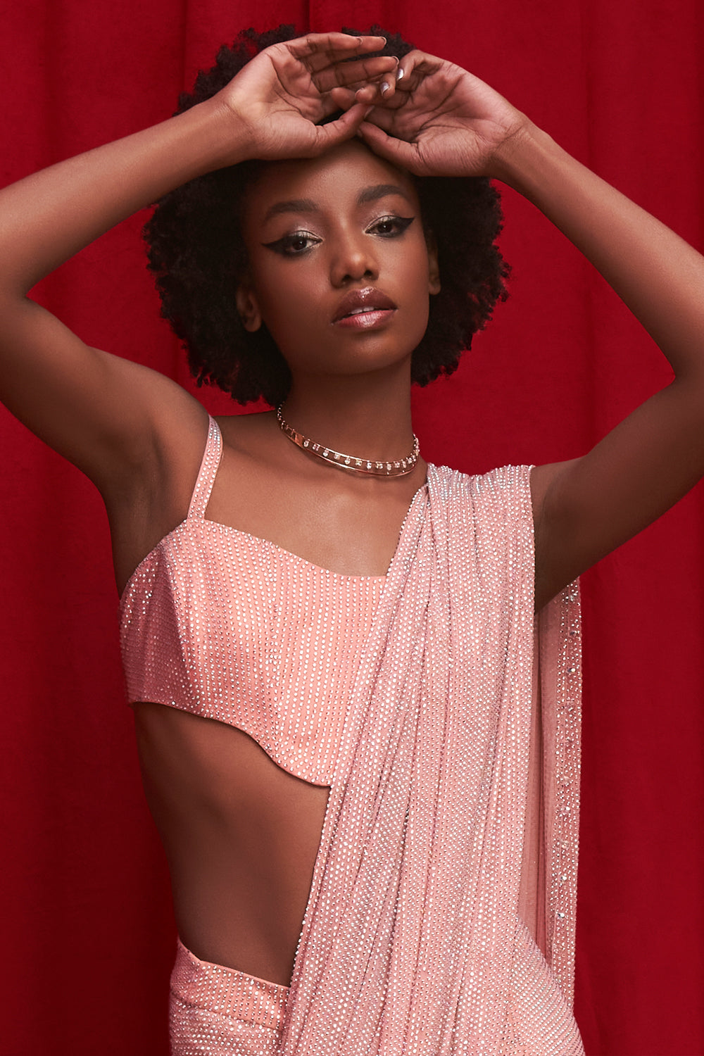 Gleaming Coral Corset Saree