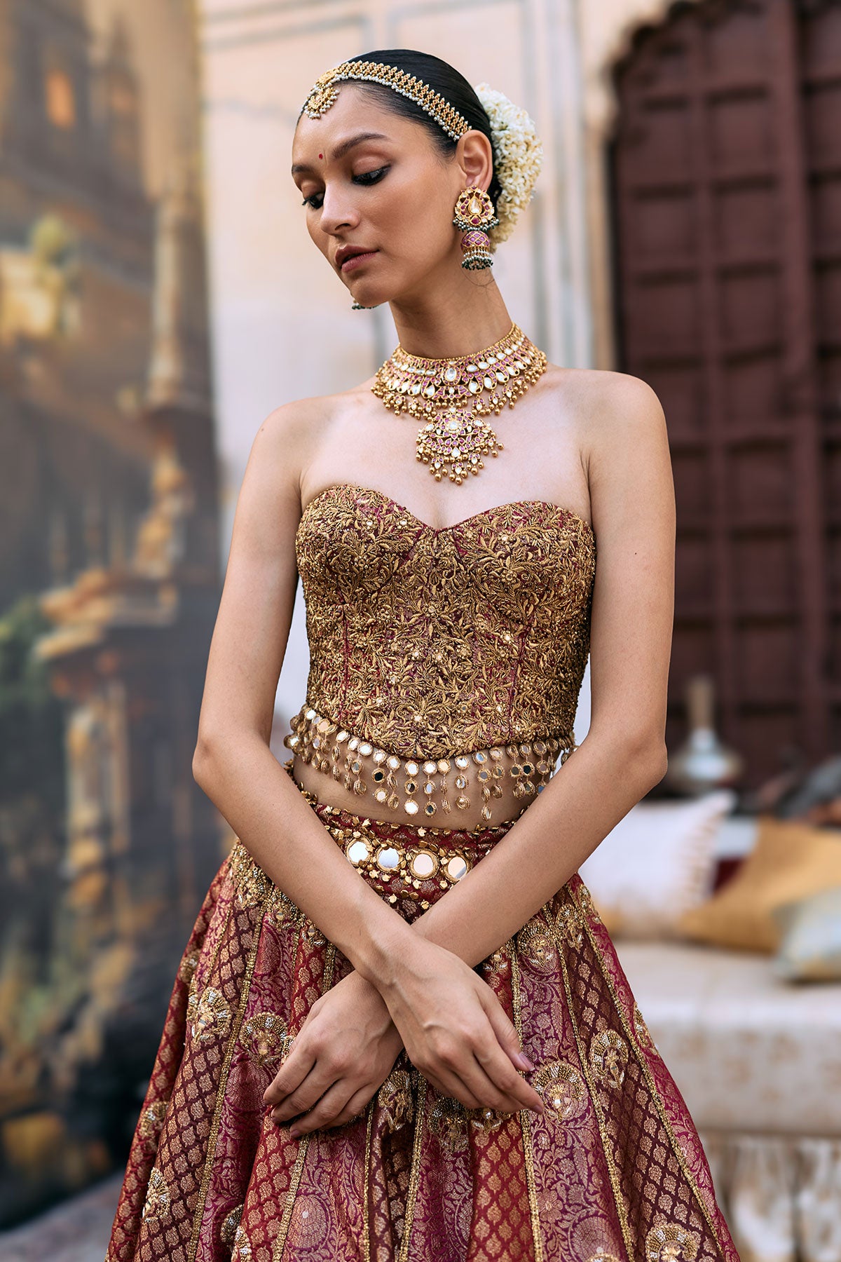 Arunima Lehenga Set with Chhavi Jaal Veil