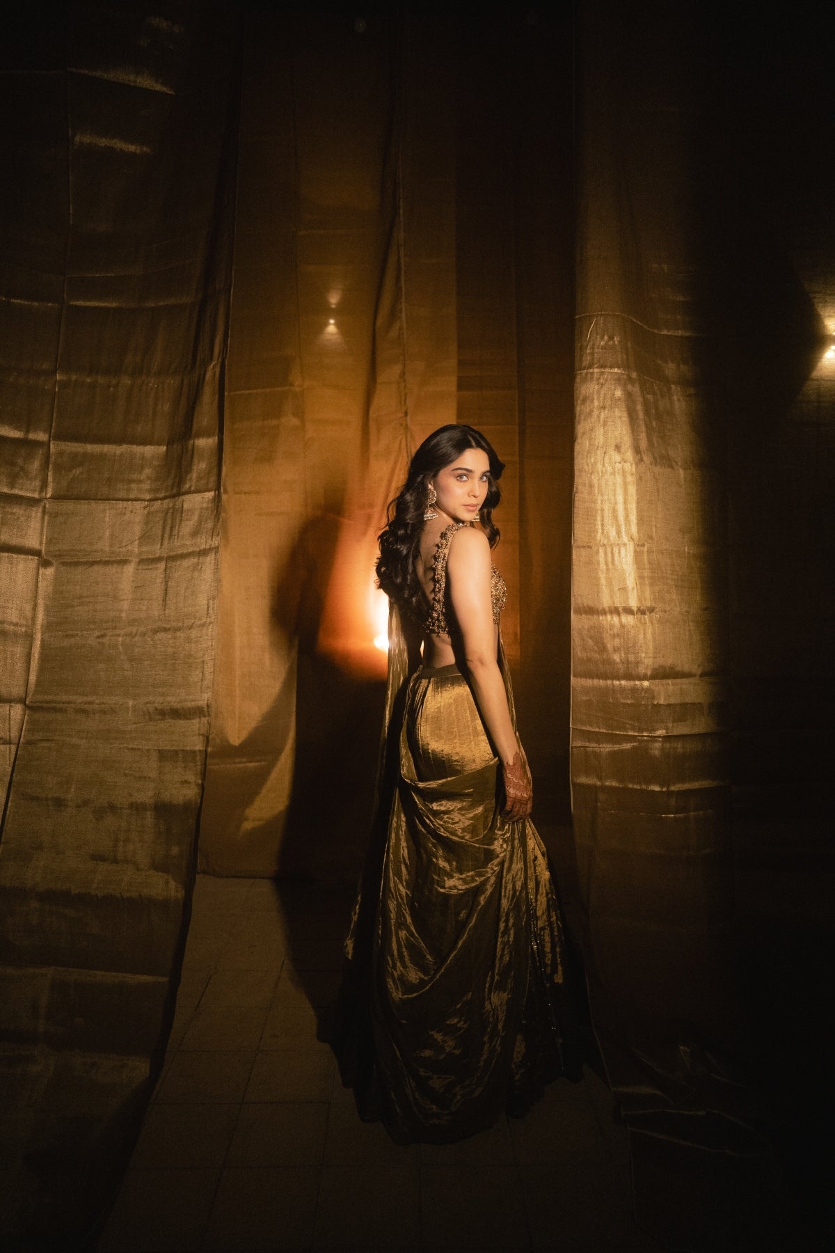 Sharvari in Antique Gold Lehenga Set