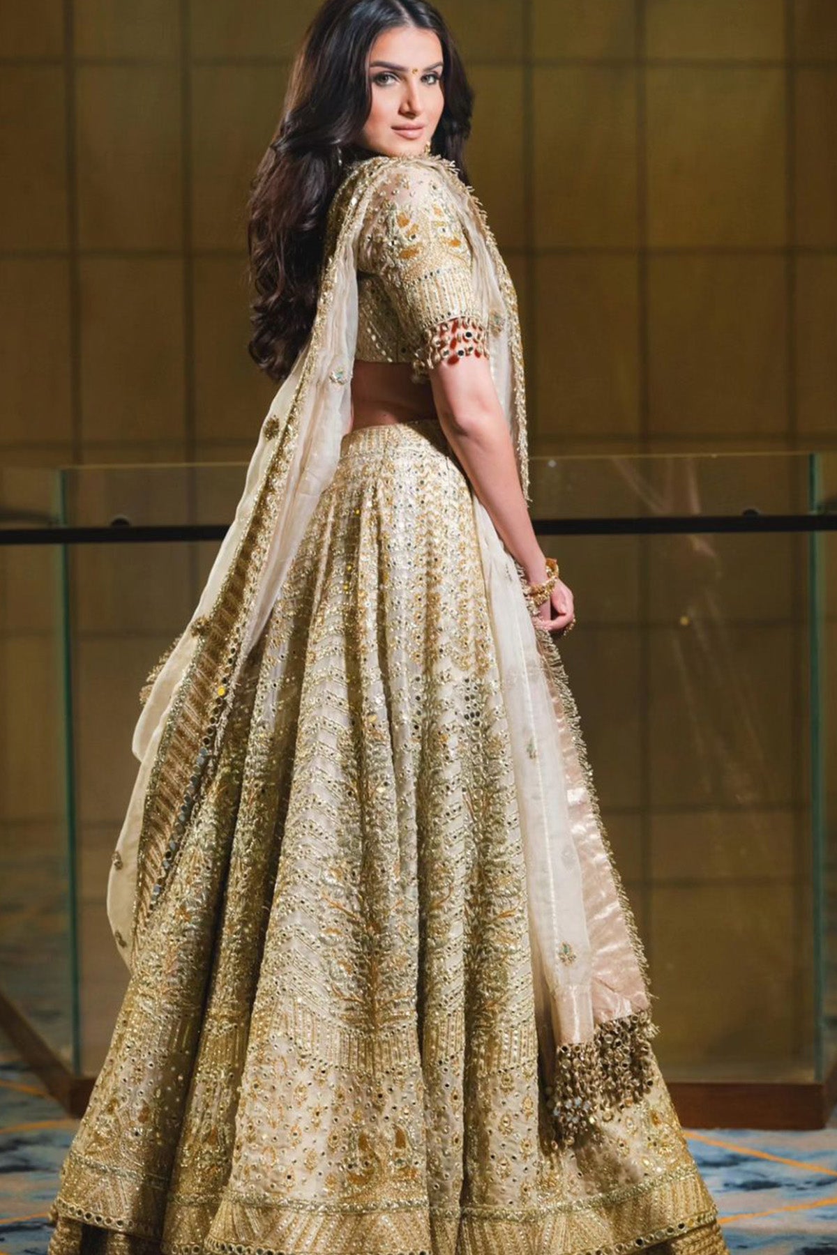 Tara Sutaria in Shvet Afsana Lehenga with Single Dupatta