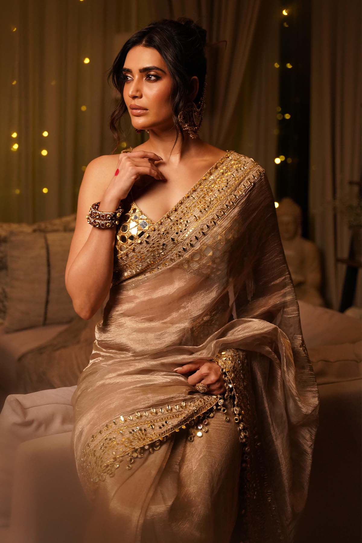 Karishma Tanna in Gaja Kavya Saree and Mirror Work blouse