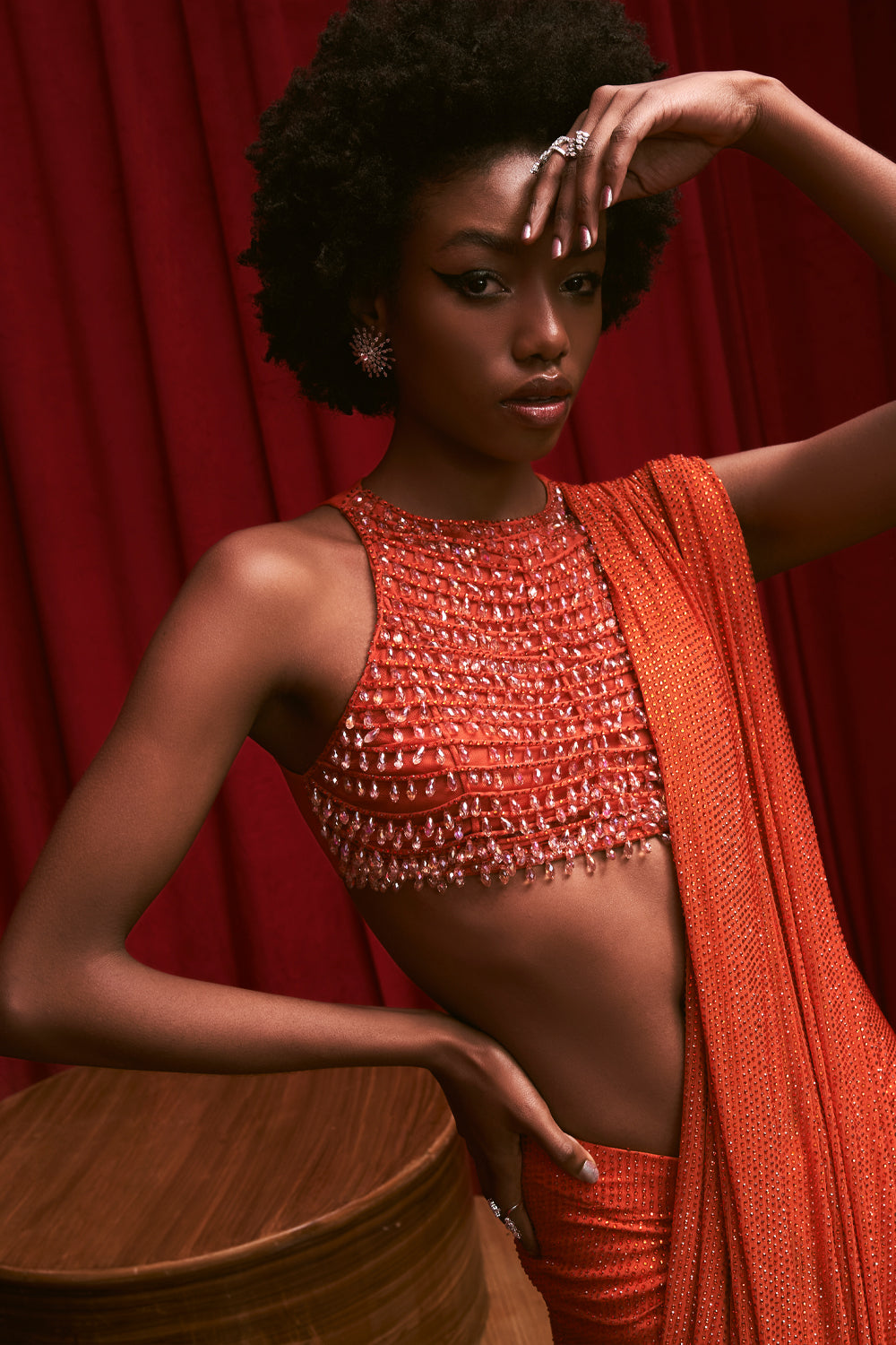 Mandarin Sparkle Draped Skirt