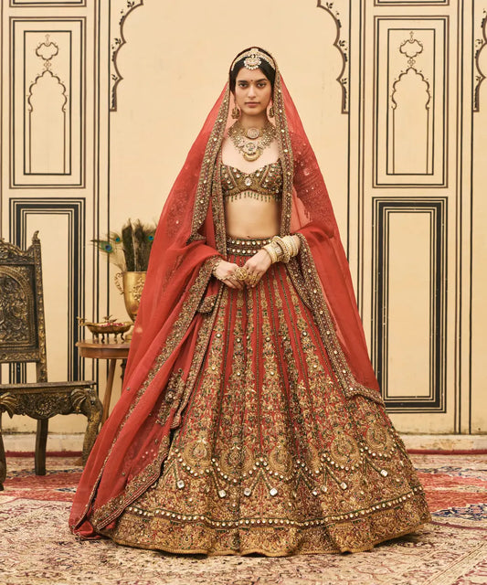 Sindoori Raw Silk Lehenga Set
