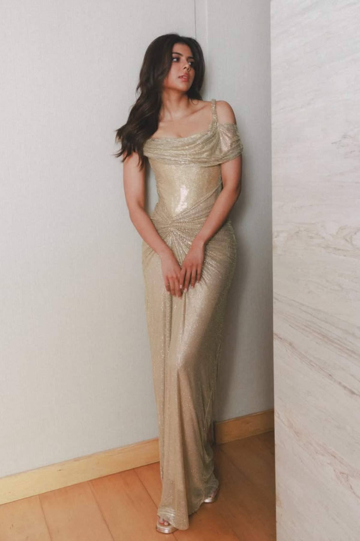 Kalyani Priyadarshan in Celeste Drape Gown