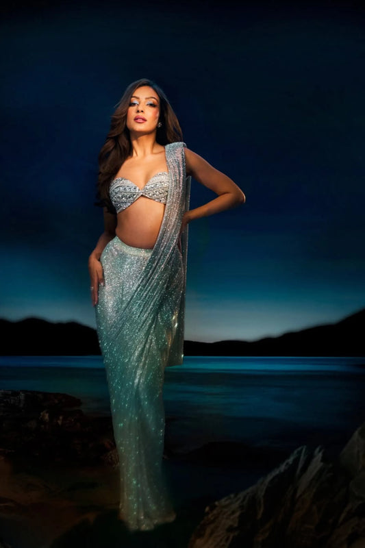 Saher bamba in Silver Lustre Glamour Saree