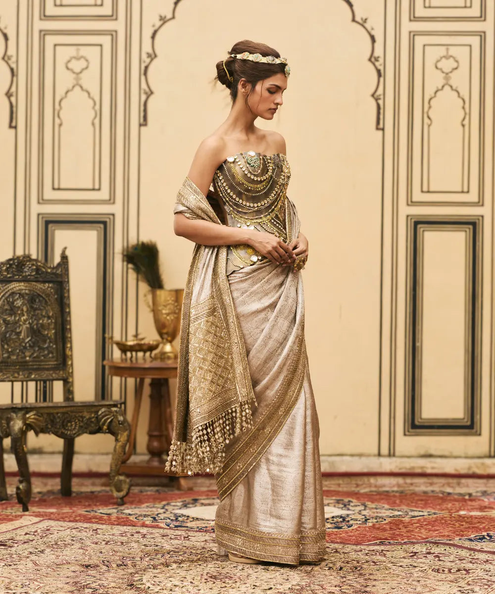 Gulnaar Tissue Brocade Metal Saree Set