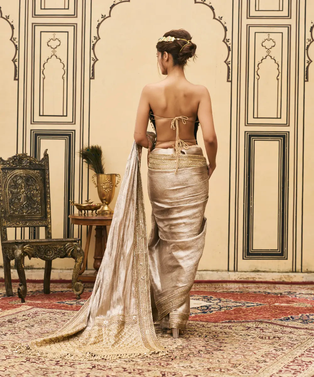 Gulnaar Tissue Brocade Metal Saree Set