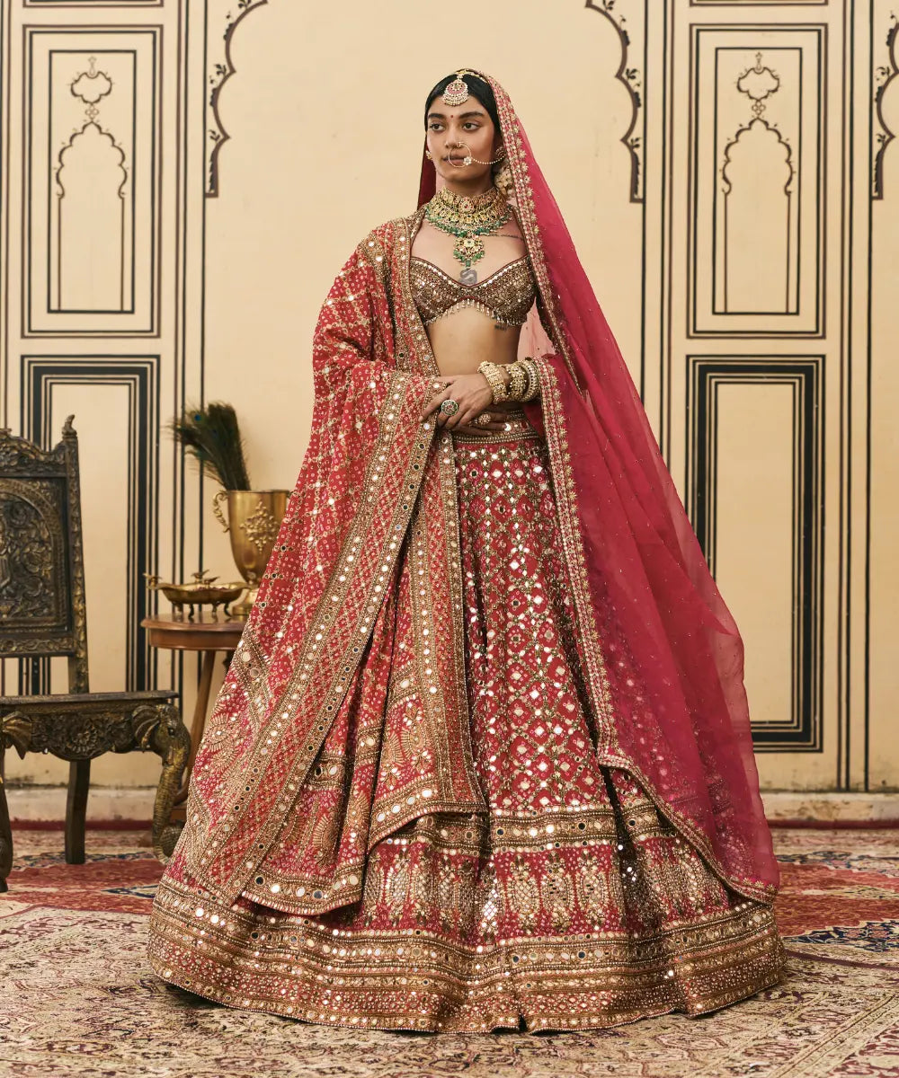 Gulabi Bandhej Georgette Lehenga Set