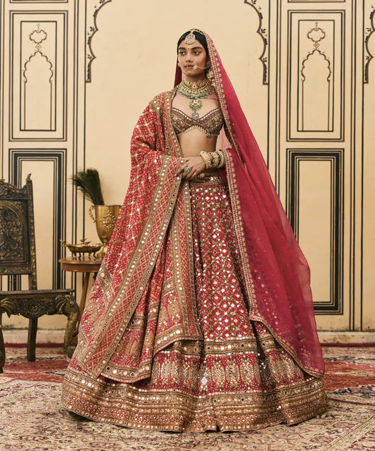 Gulabi Bandhej Georgette Lehenga Set