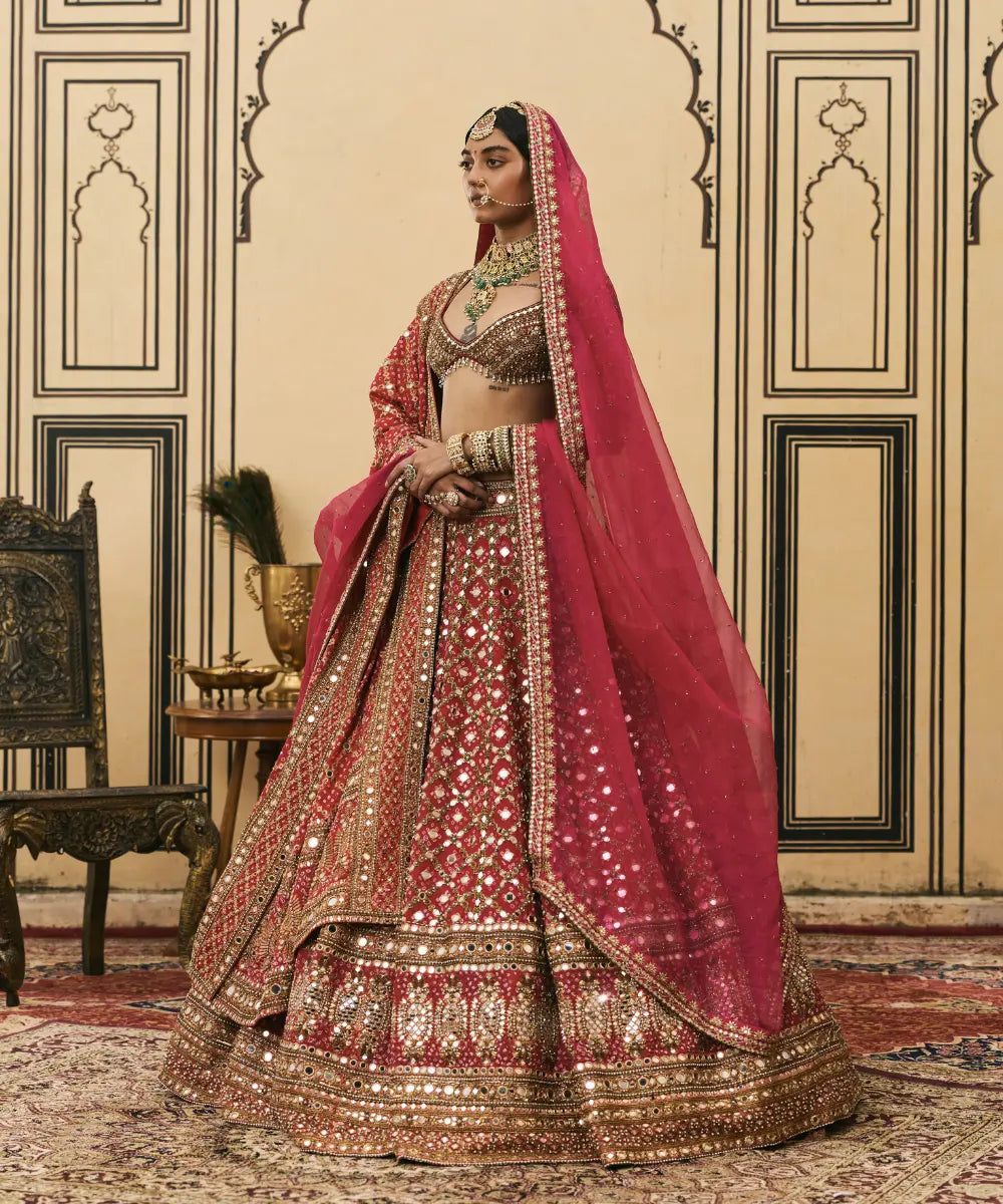 Gulabi Bandhej Georgette Lehenga Set