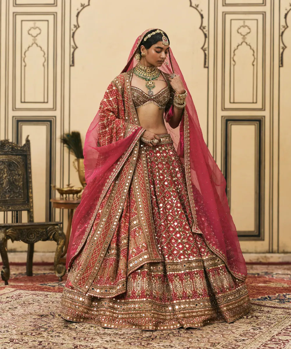 Gulabi Bandhej Georgette Lehenga Set