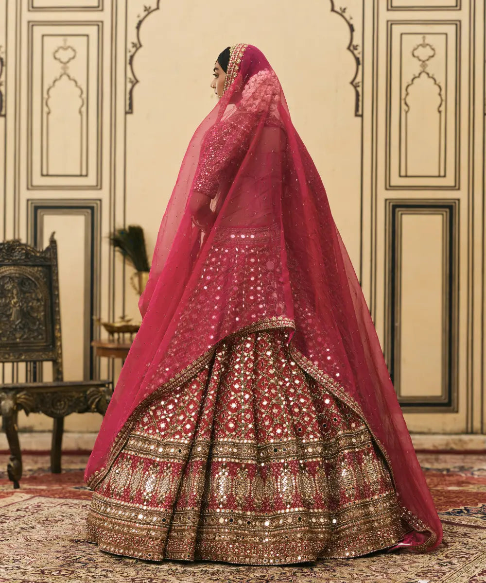 Gulabi Bandhej Georgette Lehenga Set