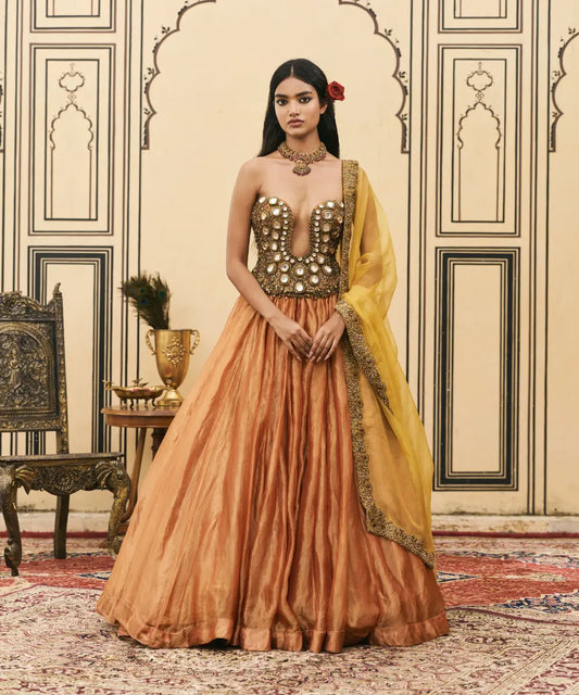 Narangi Tissue Brocade Lehenga Set