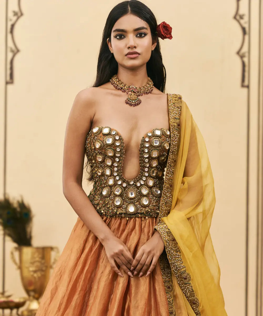 Narangi Tissue Brocade Lehenga Set