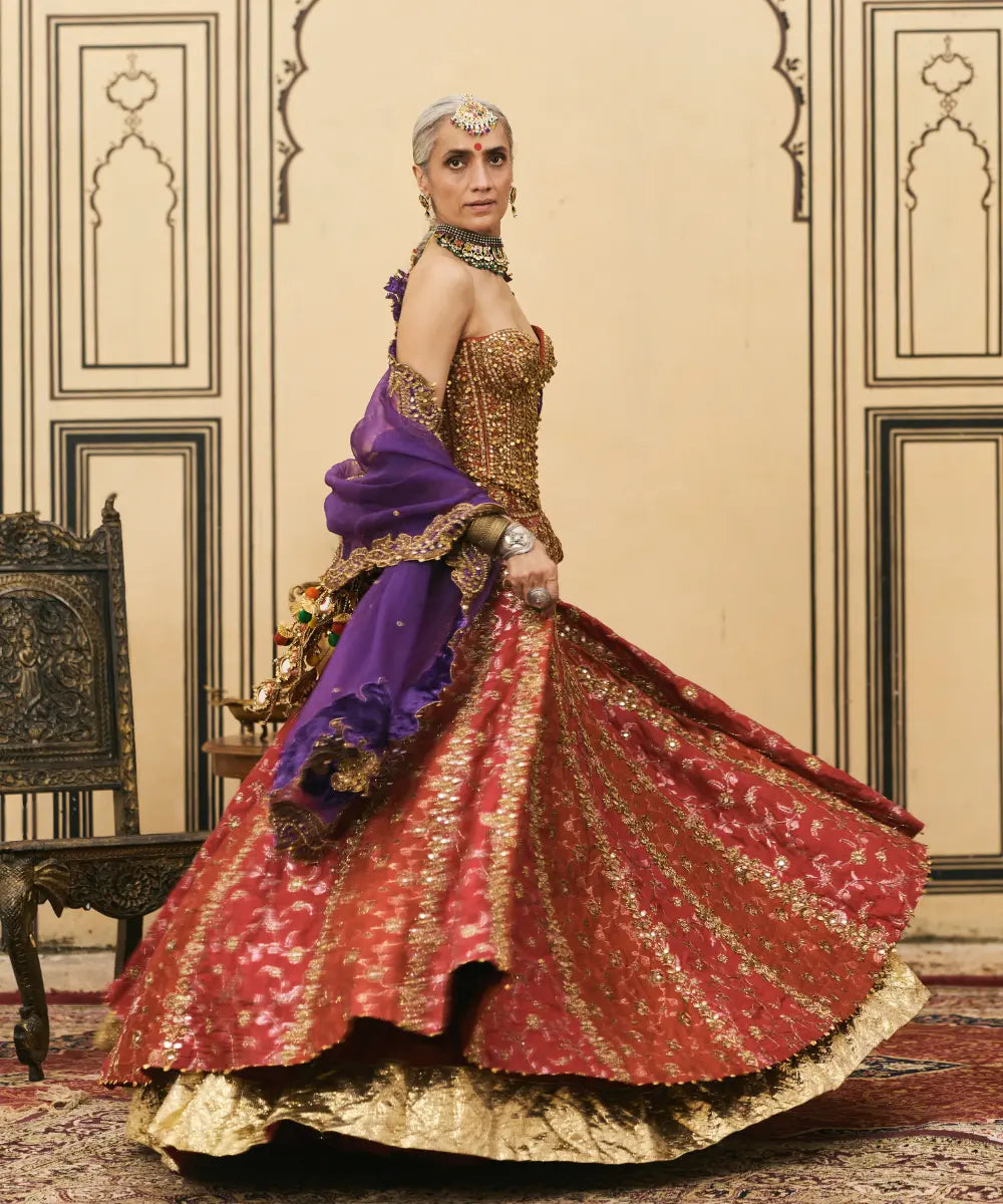 Do-Rang Brocade Gota Lehenga Set