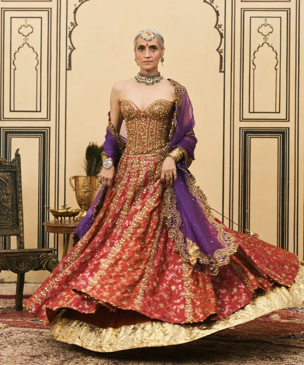 Do-Rang Brocade Gota Lehenga Set