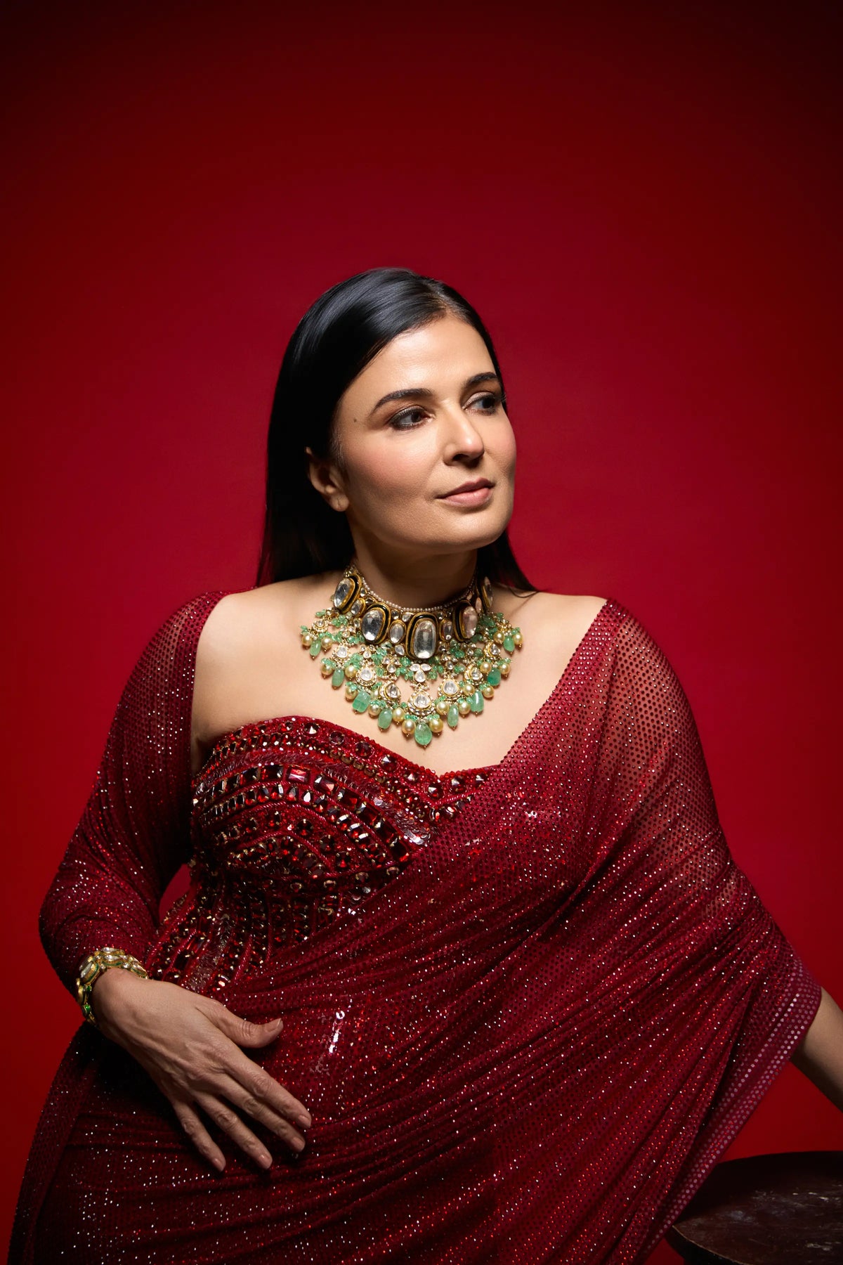 Divya Gurwara in Crimson Stardust Drape Set