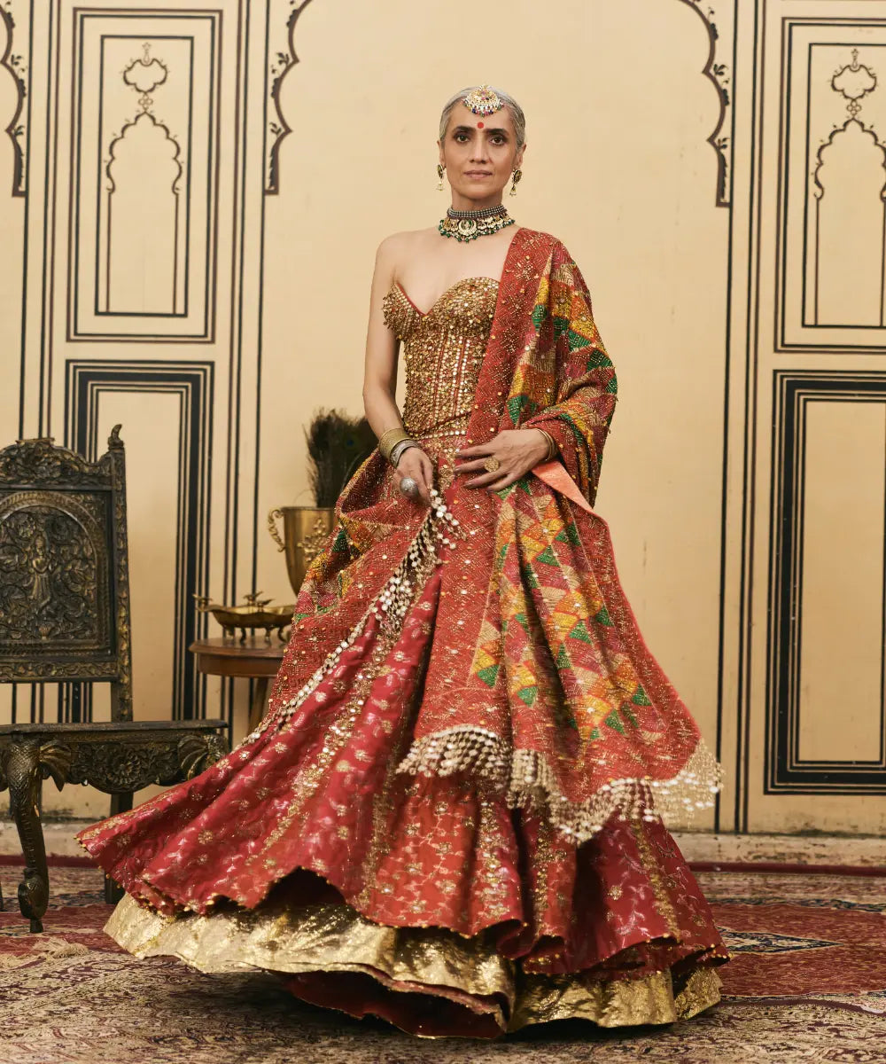 Do-Rang Brocade Gota Lehenga Set