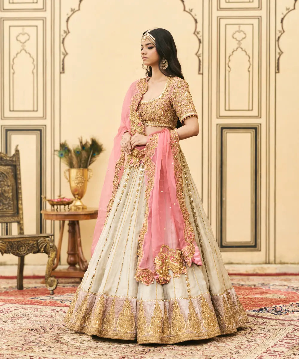 Gulabi-Rajat Tissue Lehenga Set