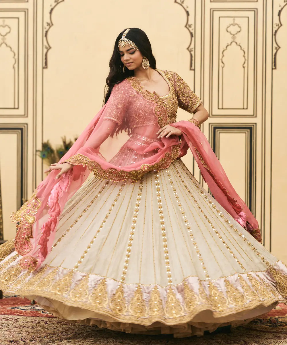 Gulabi-Rajat Tissue Lehenga Set