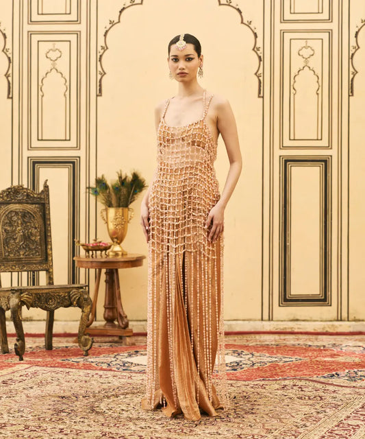 Kesari Tissue Brocade Beads Dress Set
