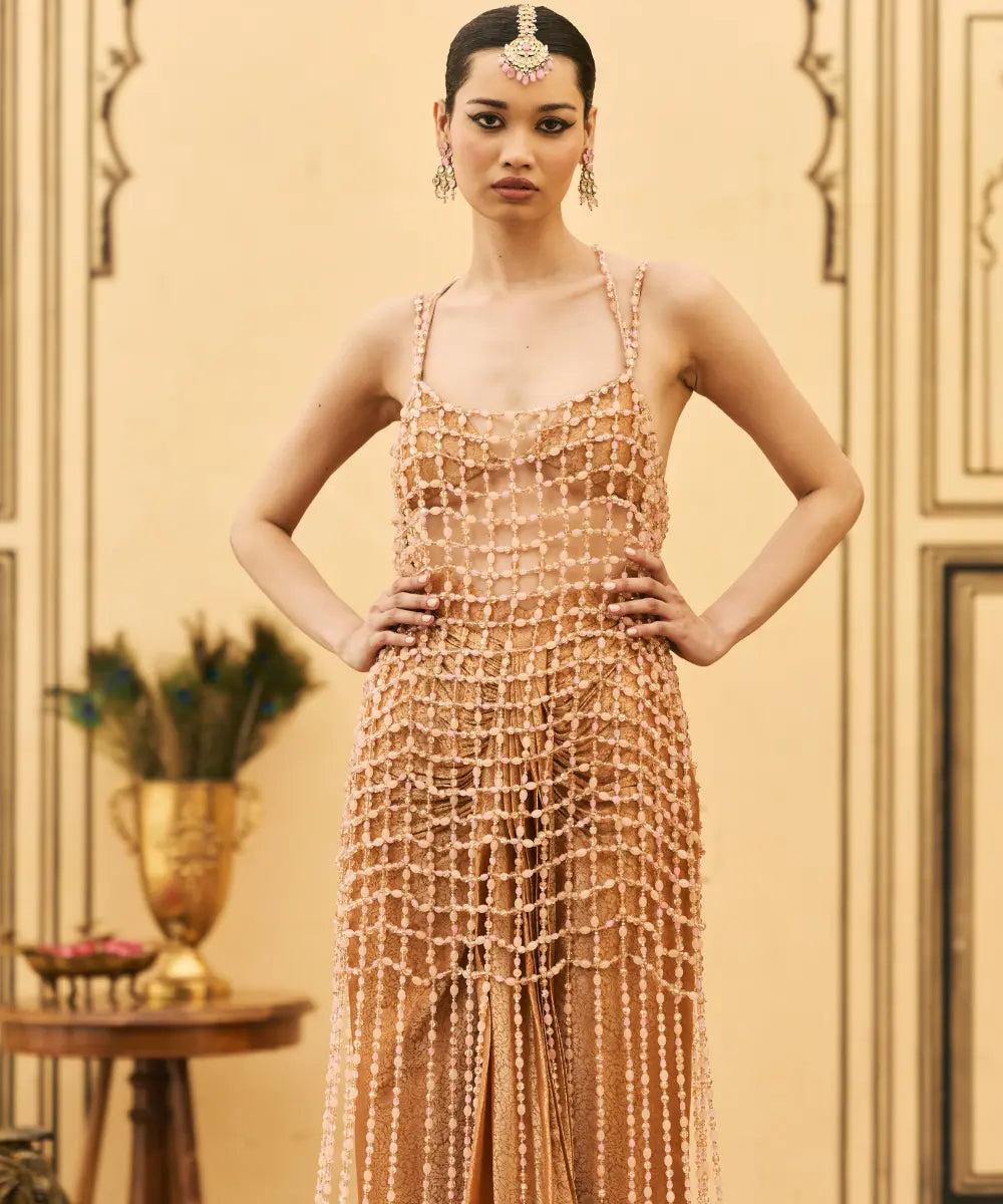 Kesari Tissue Brocade Beads Dress Set
