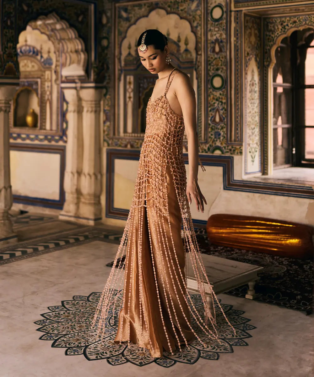 Kesari Tissue Brocade Beads Dress Set