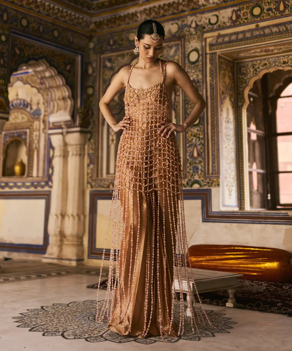Kesari Tissue Brocade Beads Dress Set