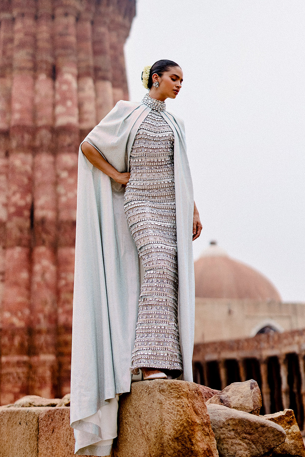 Soma Cascade Silver Stone Dress With White Cape