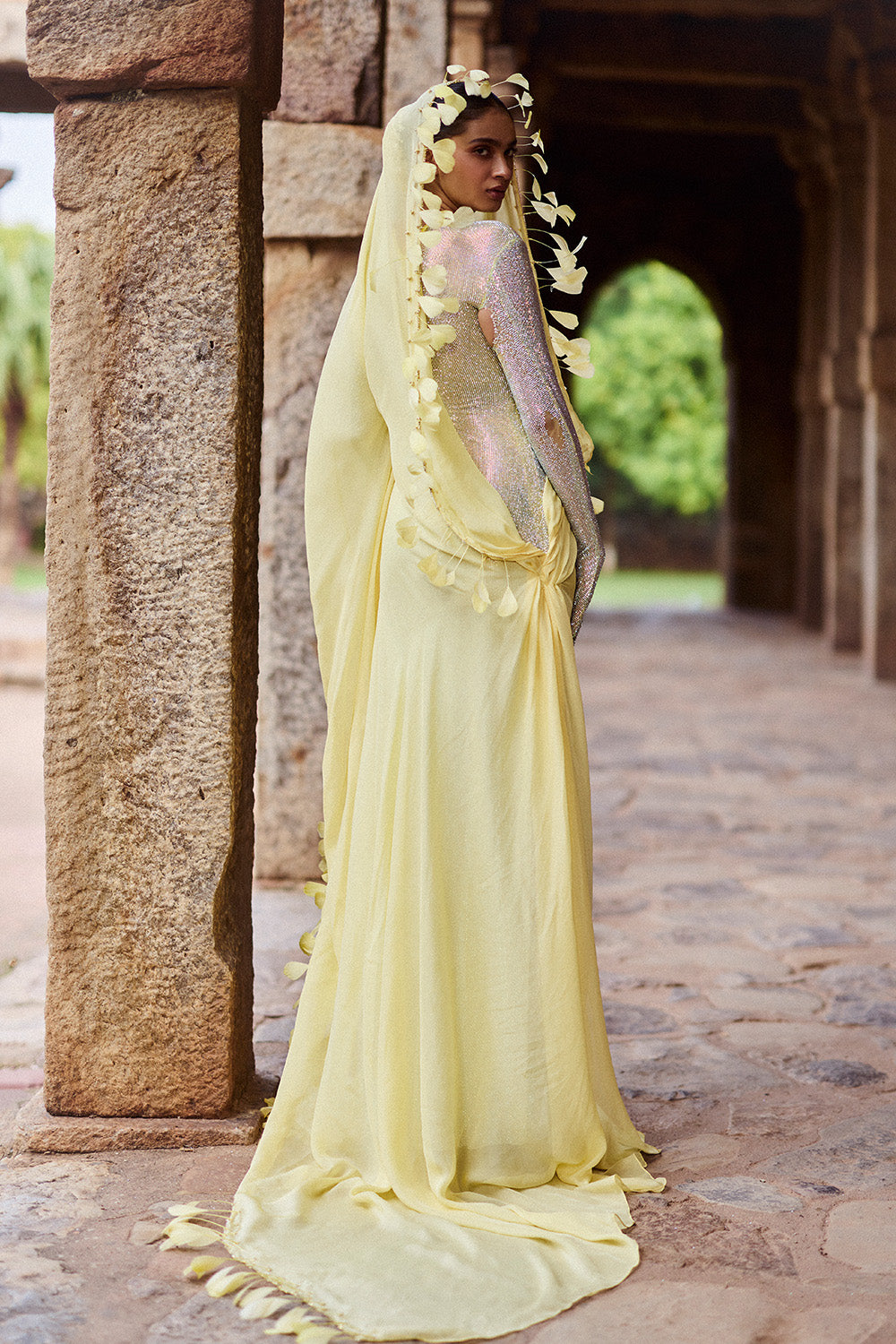 Praavya Yellow Gown With Gloves And Atta