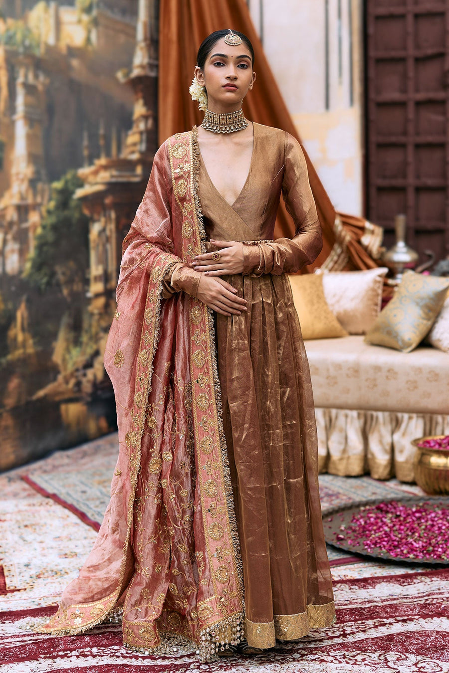 Kanthi Anarkali and Radha Krishna Dupatta Set