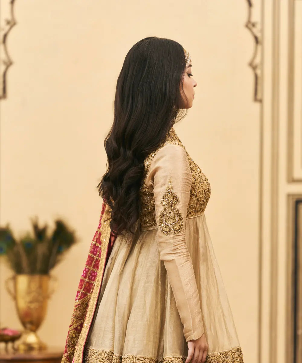 Sunhari-Gulal Tissue Bandhej Sharara Set