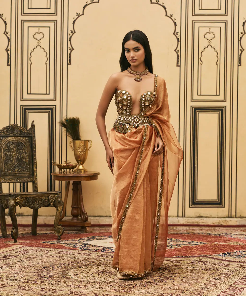 Kesariya Jadaau Corset Saree Set