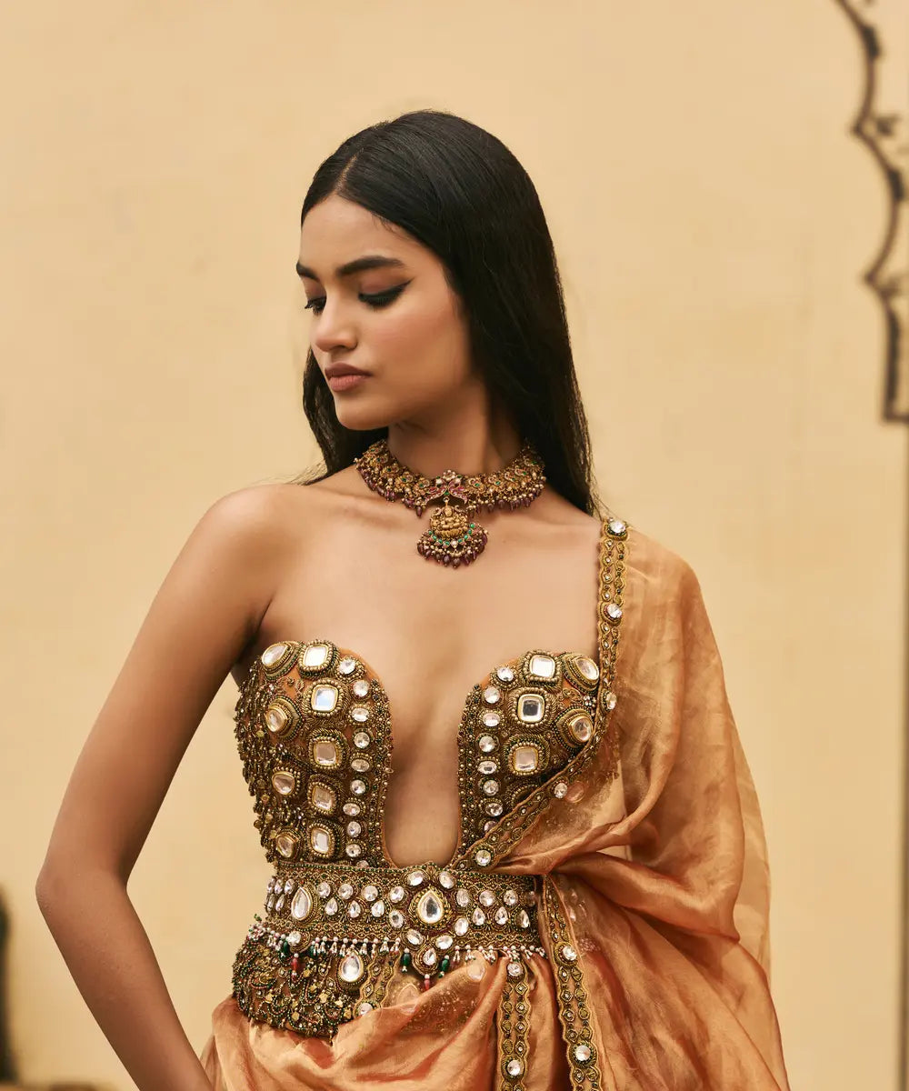 Kesariya Jadaau Corset Saree Set