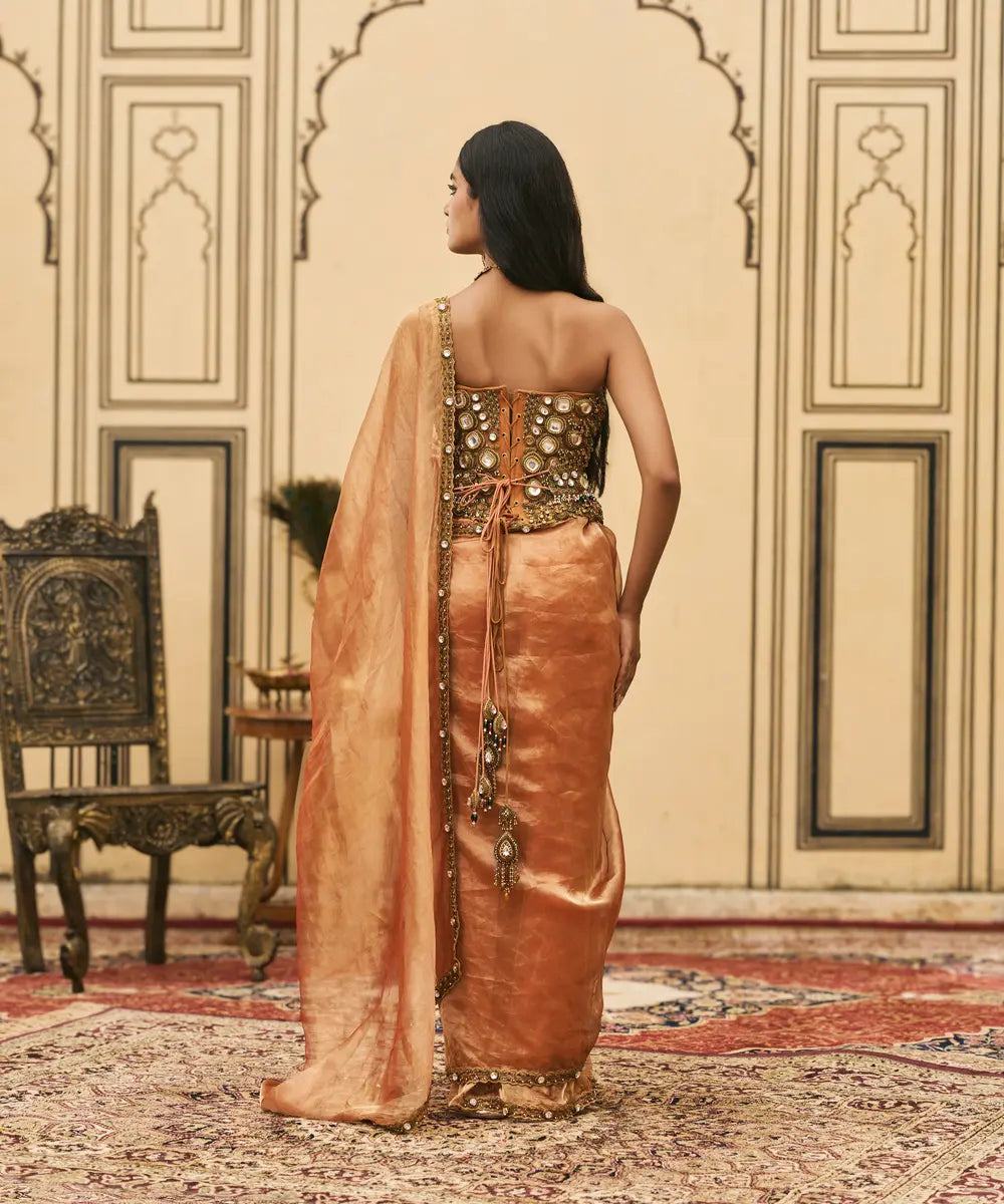 Kesariya Jadaau Corset Saree Set