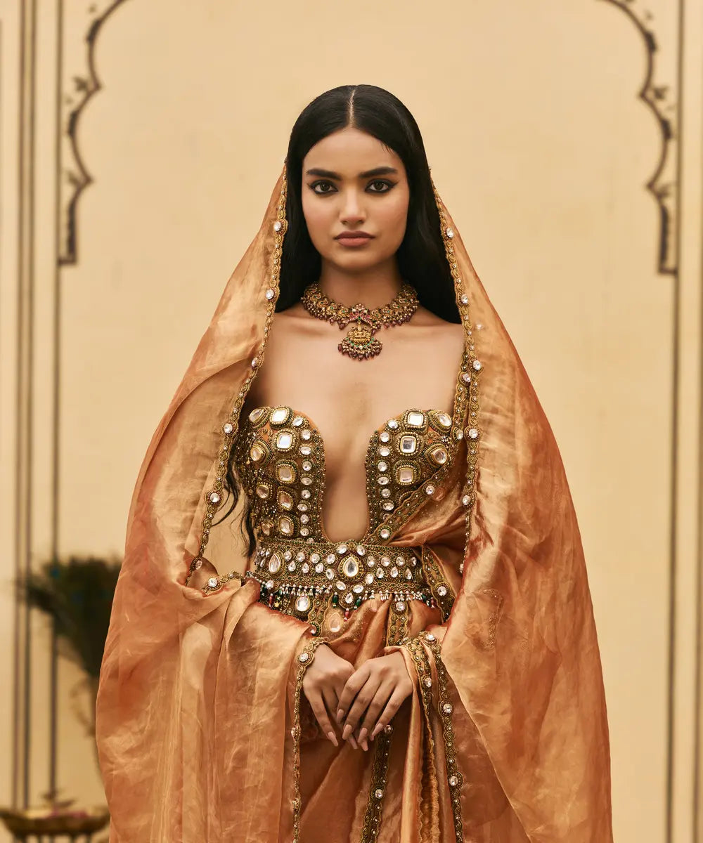 Kesariya Jadaau Corset Saree Set