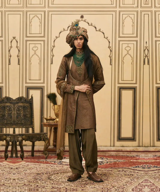 Zaitooni-Bhoora Brocade Angrakha Set