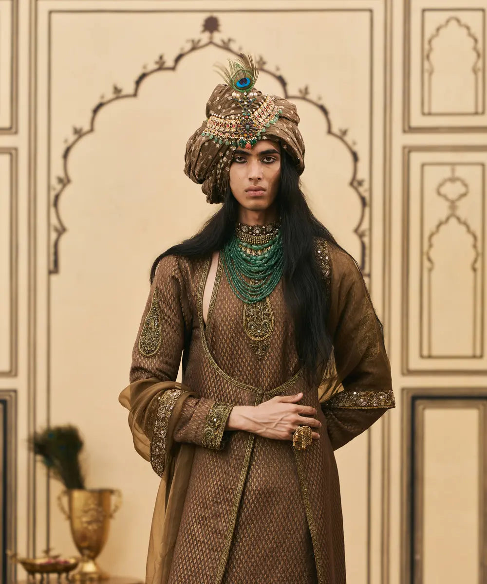 Zaitooni-Bhoora Brocade Angrakha Set