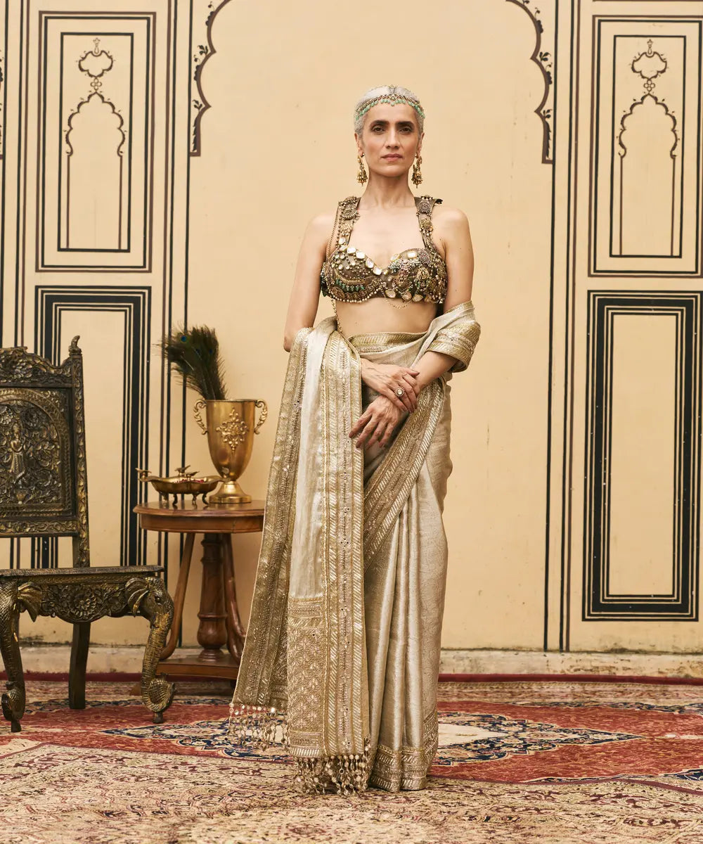 Swarnim Tissue Brocade Metal Saree Set