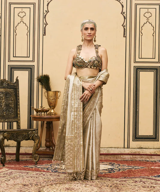 Swarnim Tissue Brocade Metal Saree Set