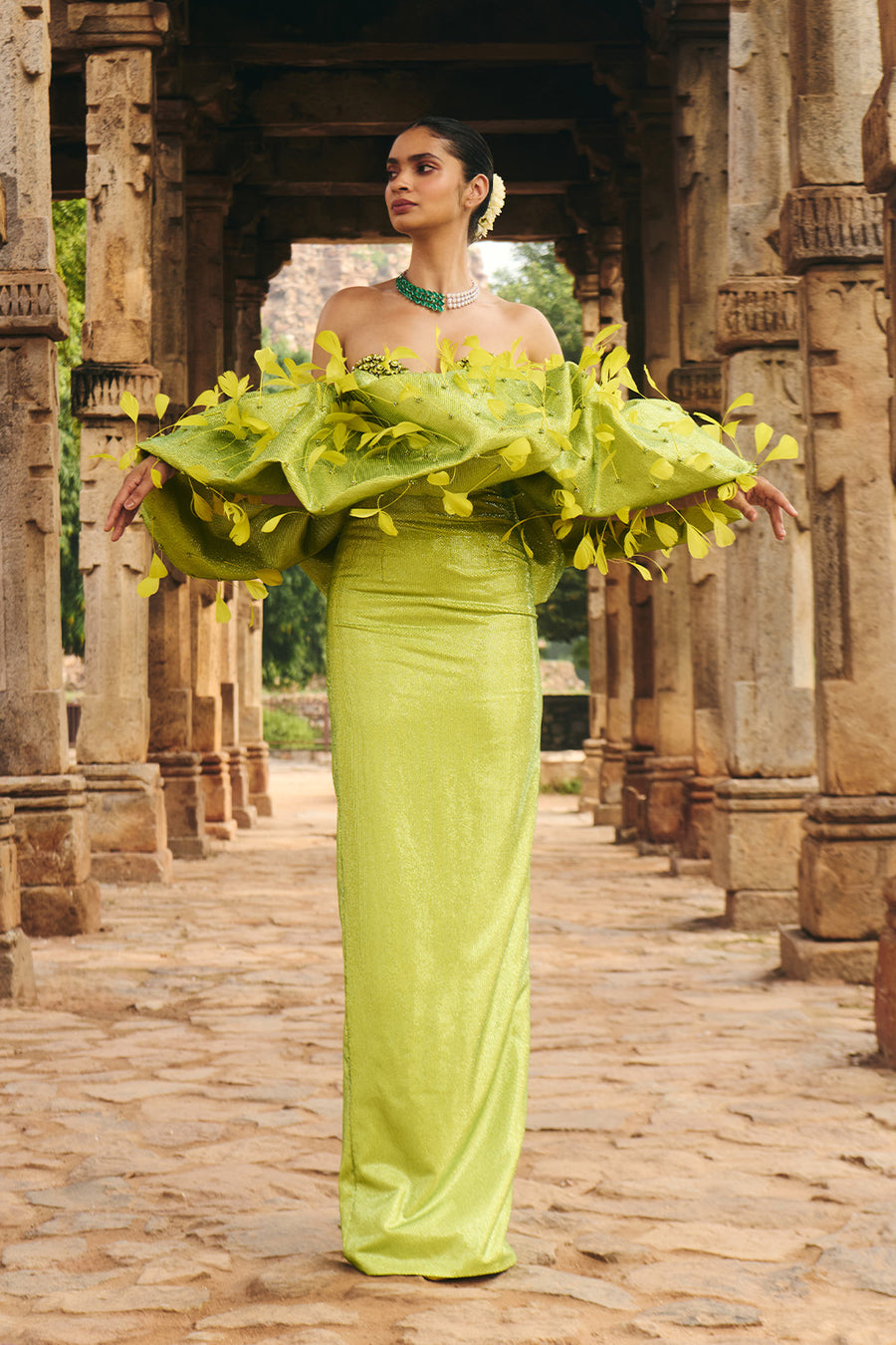 Aranya Green Gown With Volume