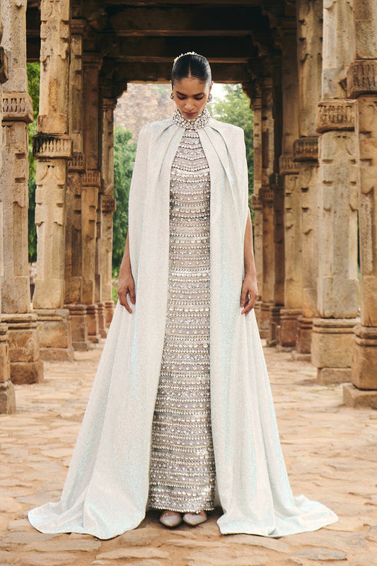 Soma Cascade Silver Stone Dress With White Cape