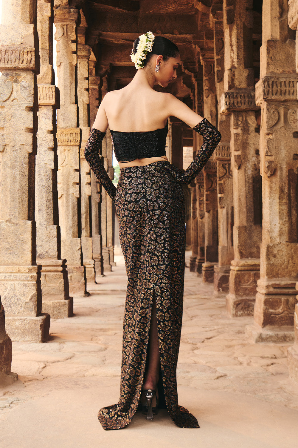 Bhadri Black Fringe Corset With Leopard Skirt