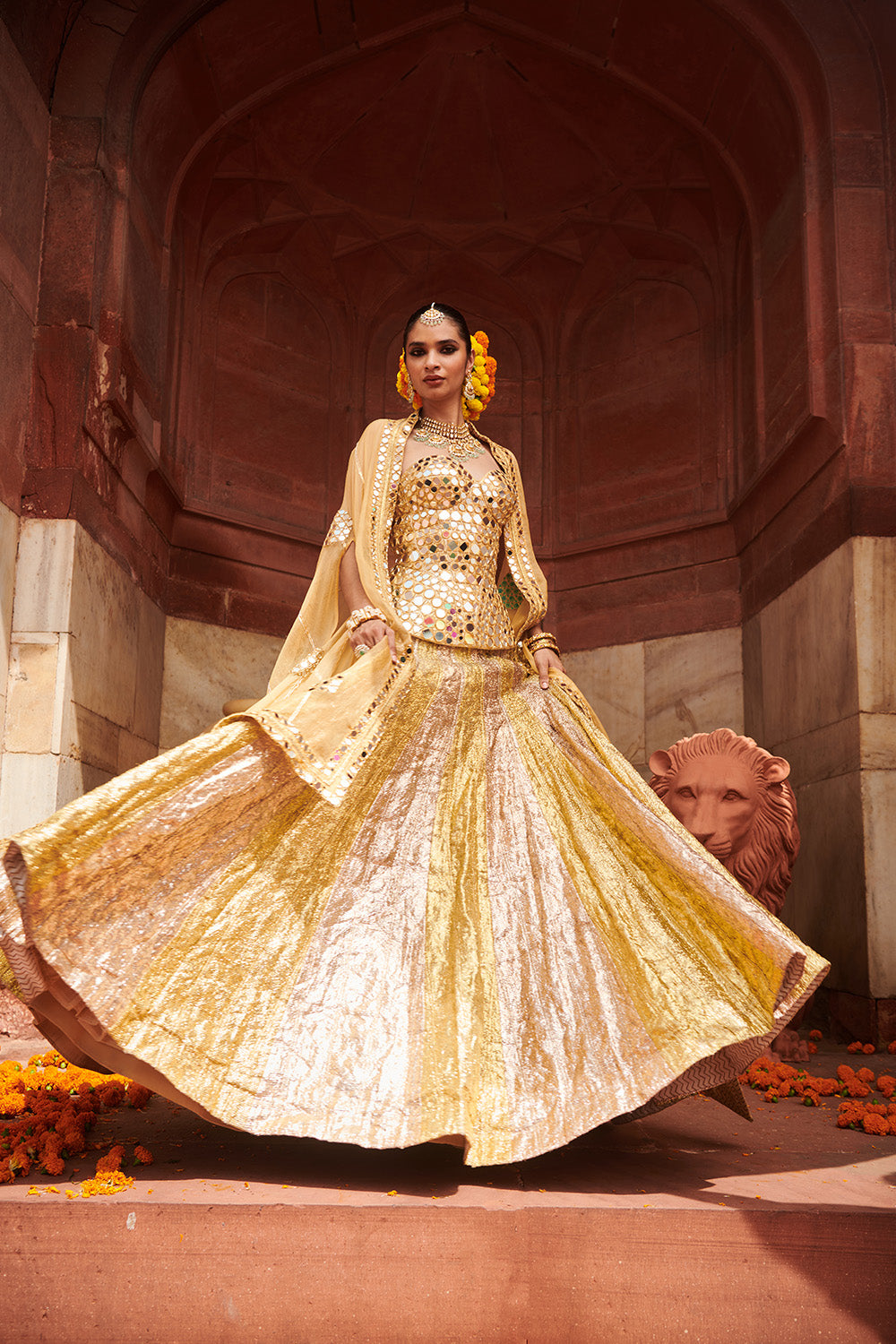 Chandi Sona Sheesh Lampi Lehenga  and Cape Set