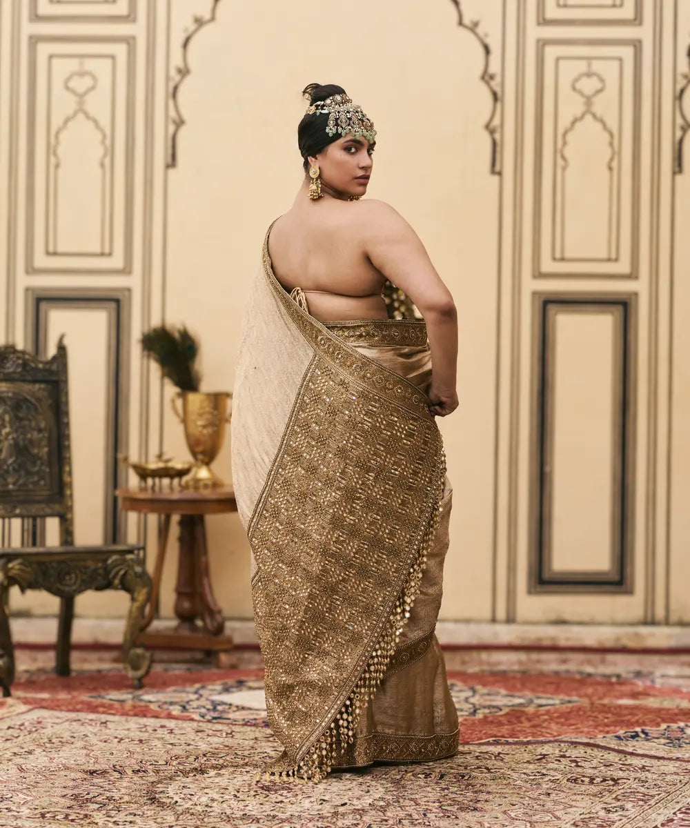 Puratan Tissue Brocade Metal Corset Saree Set