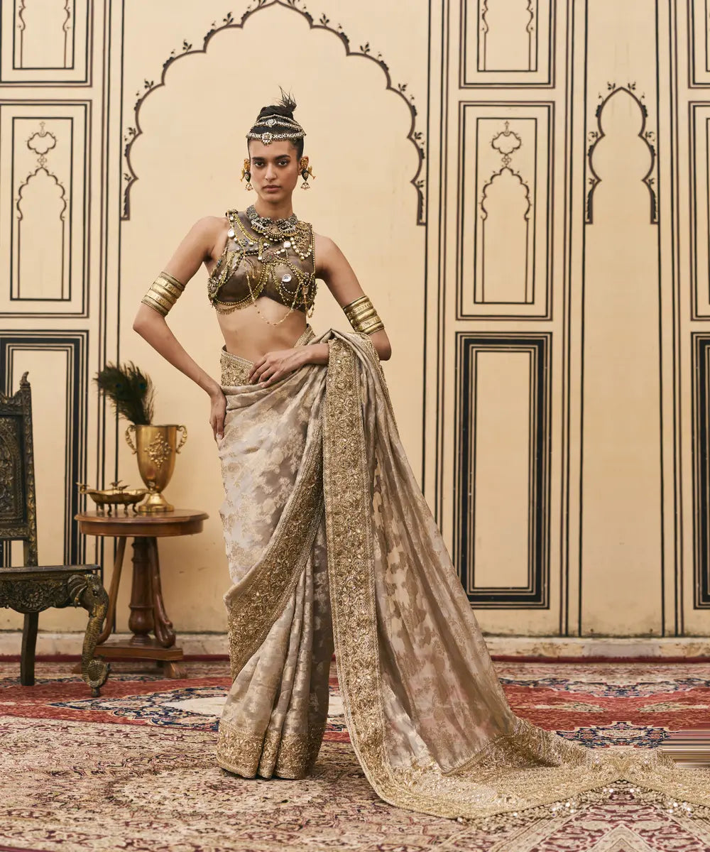 Dhoomra Tissue Brocade Metal Saree Set
