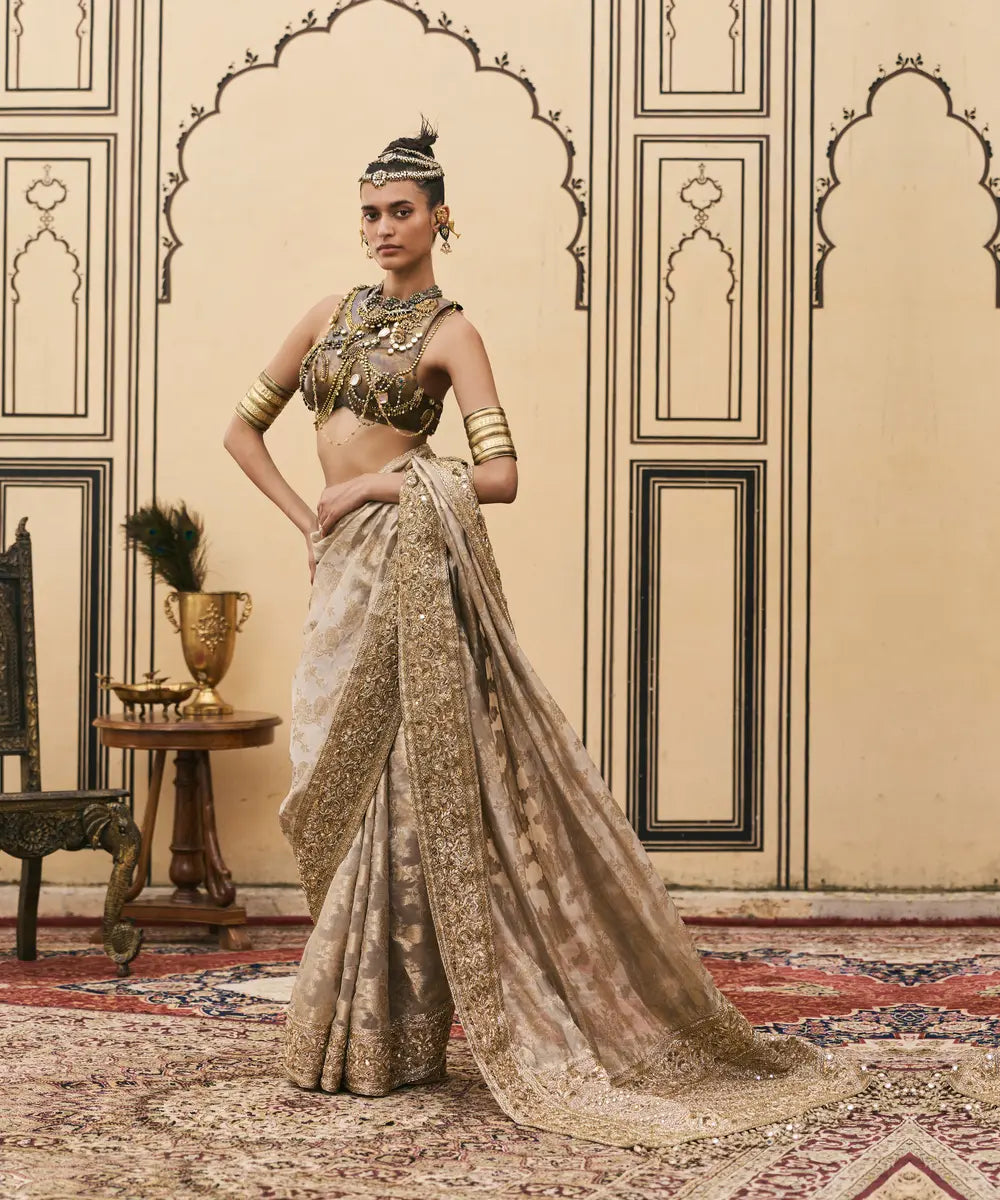 Dhoomra Tissue Brocade Metal Saree Set