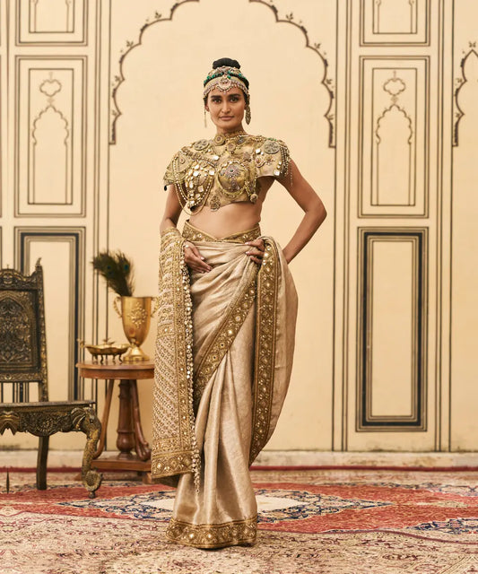 Kansya Tissue Brocade Metal Saree Set