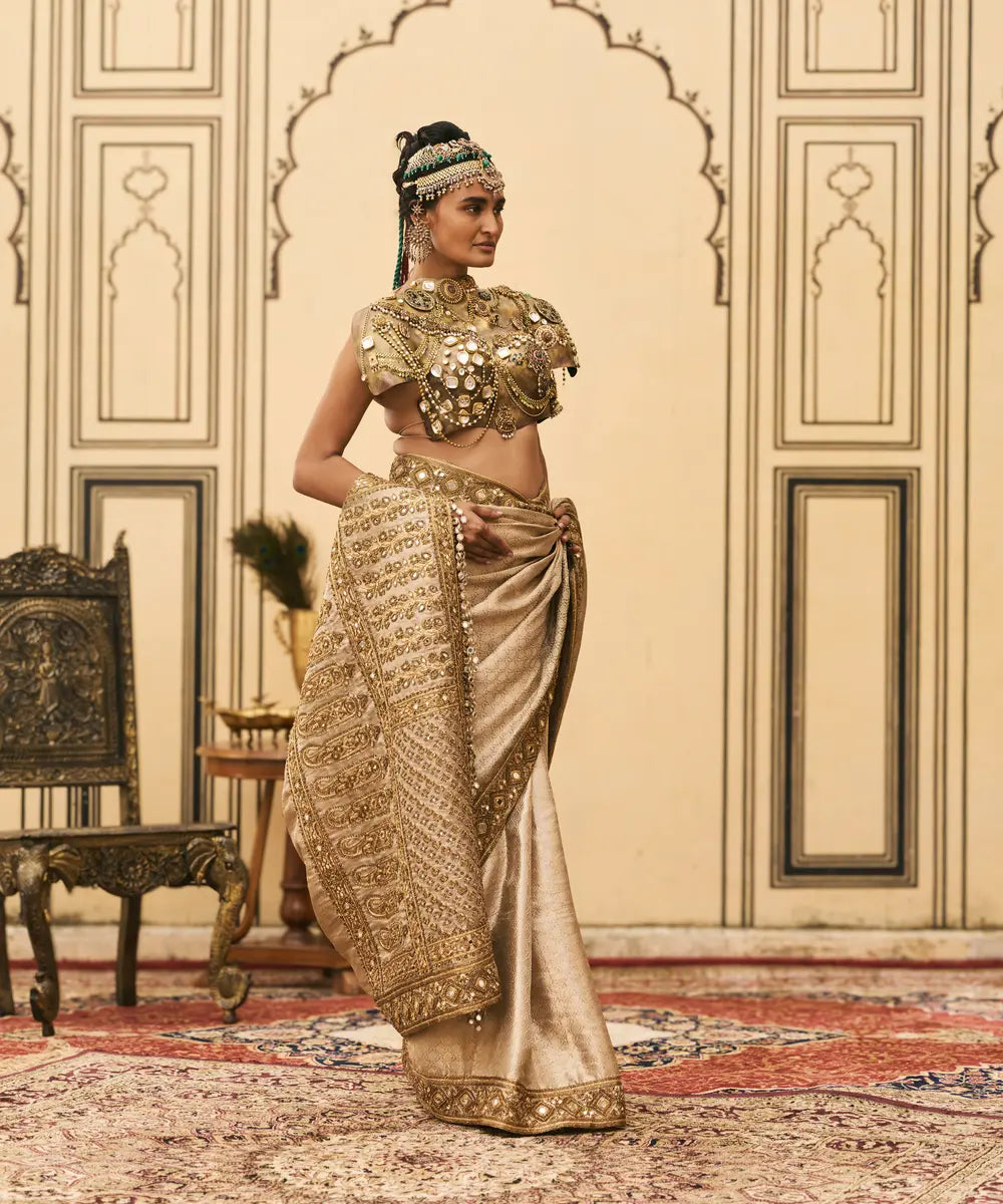 Kansya Tissue Brocade Metal Saree Set